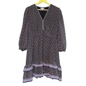 Max Studio London Tiered Mini Dress Women's Large Babydoll Prairie Boho Peasant